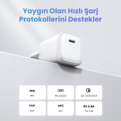 Ugreen Nexode GaN 2 Mini 20W Type-C PD Hızlı Şarj Cihazı Beyaz - 5