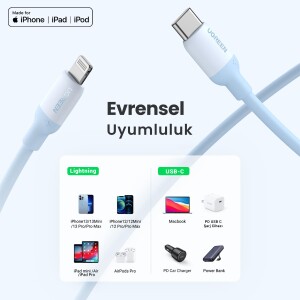 Ugreen Type-C to Lightning iPhone Data ve Şarj Kablosu Mavi 1.5 Metre - 6