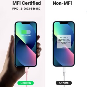 Ugreen Type-C to Lightning iPhone Data ve Şarj Kablosu Pembe 1.5 Metre - 5