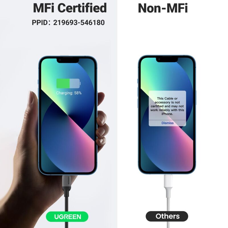 Ugreen Type-C to Lightning iPhone Data ve Şarj Kablosu Siyah 1.5 Metre - 6