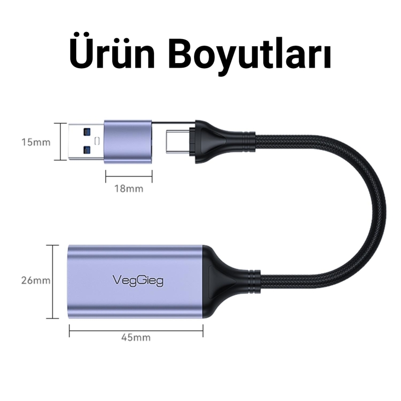 VegGieg 1080P 60Hz HDMI Video Capture Card USB 3.0 ve Type-C Görüntü Yakalama Kartı - 5