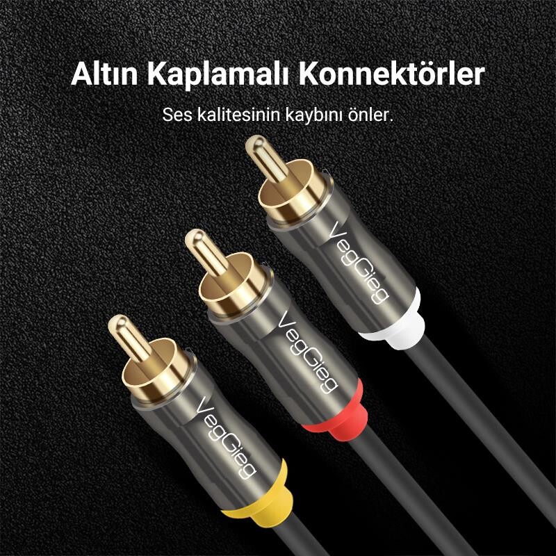 VegGieg 3 RCA to 3 RCA Ses ve Görüntü Kablosu 2 Metre - 4