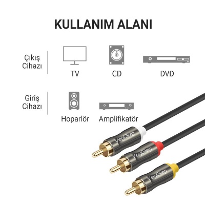 VegGieg 3 RCA to 3 RCA Ses ve Görüntü Kablosu 3 Metre - 3