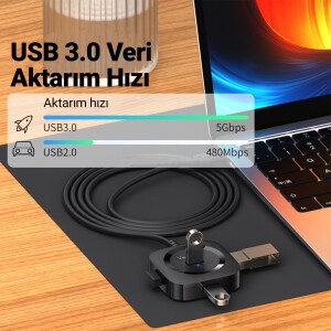 VegGieg 4 Portlu Type-C to USB 3.0 Çoklayıcı Hub Siyah - 3