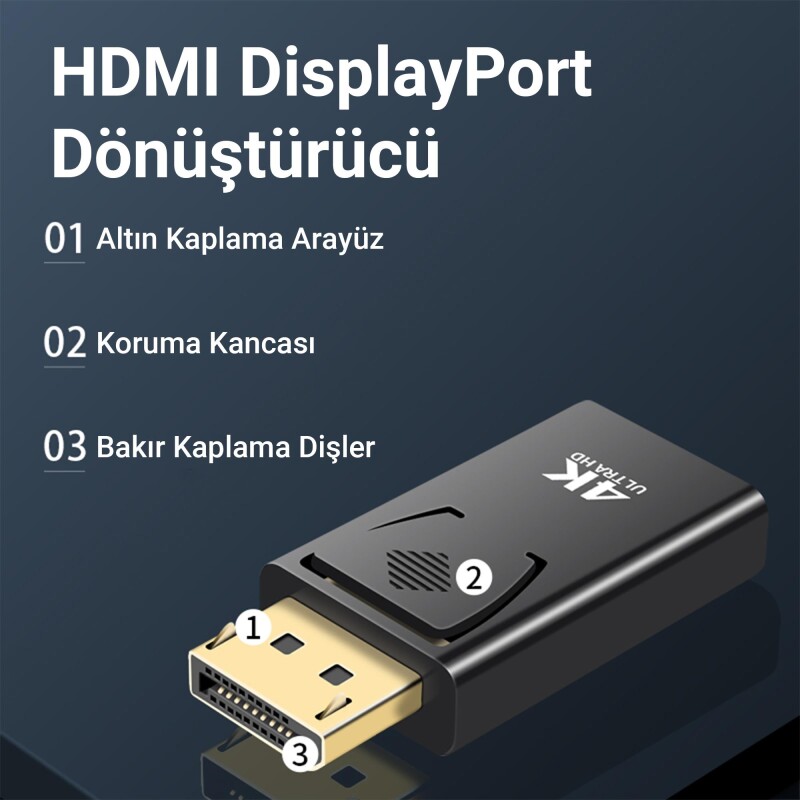 VegGieg 4K 30Hz DisplayPort to HDMI Çevirici Dönüştürücü Adaptör - 4