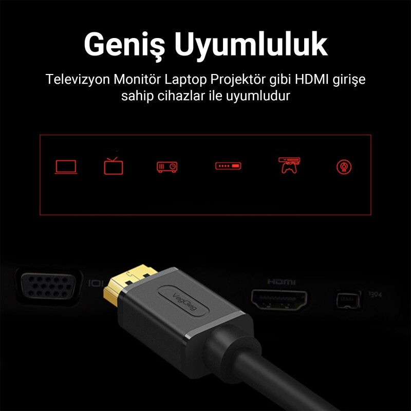 VegGieg 4K 60Hz Dişi Erkek HDMI 2.0 Uzatma Kablosu 1 Metre - 6