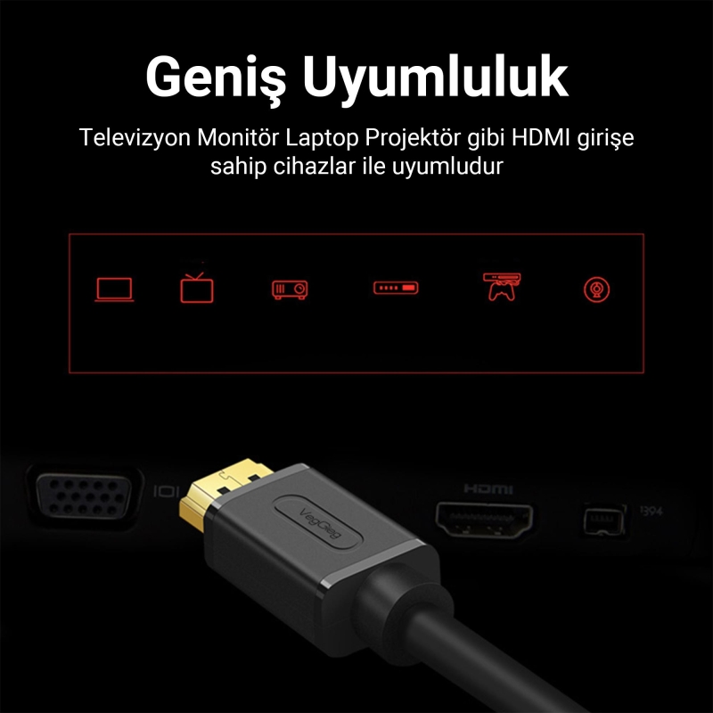 VegGieg 4K 60Hz Dişi Erkek HDMI 2.0 Uzatma Kablosu 1.5 Metre - 6