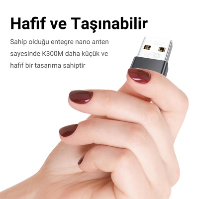 VegGieg 300 Mbps Wifi 6 Çift Bant Kablosuz Alıcı Verici Nano USB Adaptör - 3