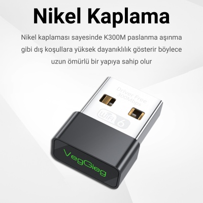 VegGieg 300 Mbps Wifi 6 Çift Bant Kablosuz Alıcı Verici Nano USB Adaptör - 5