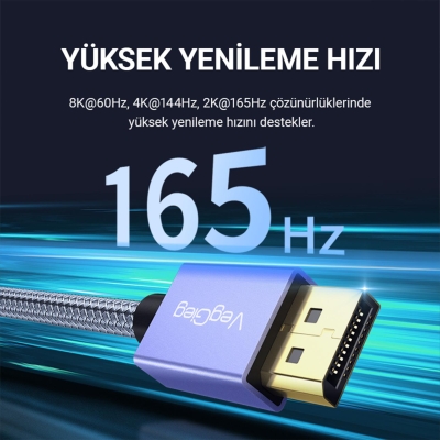 VegGieg 8K/60Hz 4K/165Hz 2K/240Hz DisplayPort 1.4 Kablo 1 Metre - 3