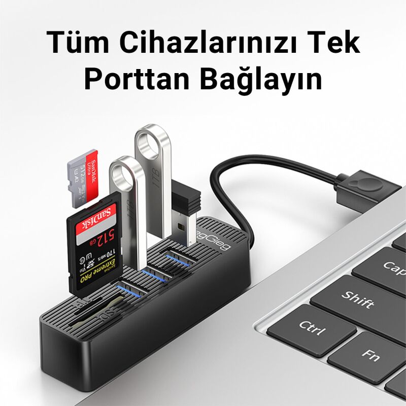 VegGieg C303 USB 3.0 MicroSD SD Kart Okuyucu Çoklayıcı Hub - 2