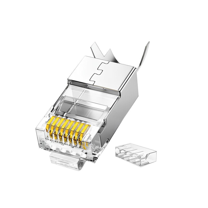 VegGieg Cat7 10 Gigabit Metal RJ45 Ethernet Konnektörü Altın Kaplama Korumalı 25 Adet - 1