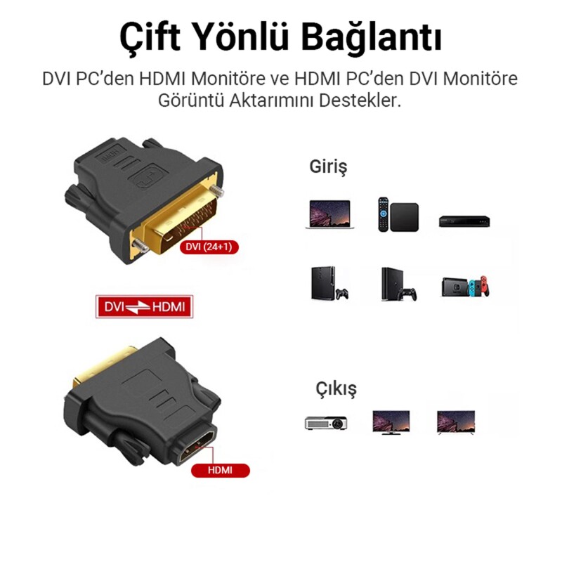 VegGieg DVI 24+1 to HDMI Dönüştürücü Adaptör - 3