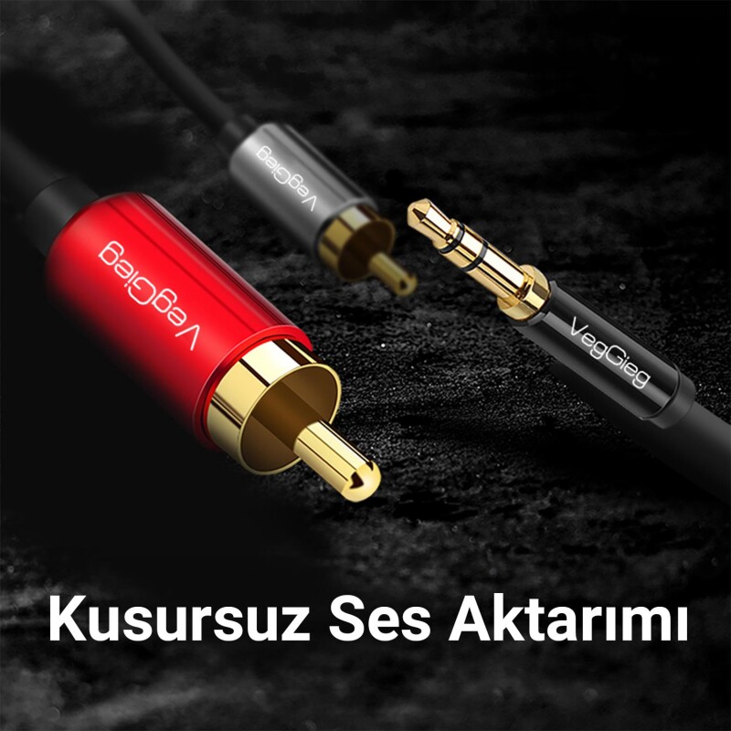 VegGieg 3.5mm AUX to 2 RCA Ses Kablosu 1 Metre - 2