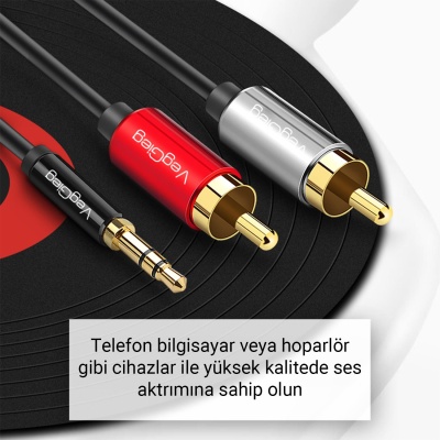 VegGieg 3.5mm AUX to 2 RCA Ses Kablosu 1.5 Metre - 3