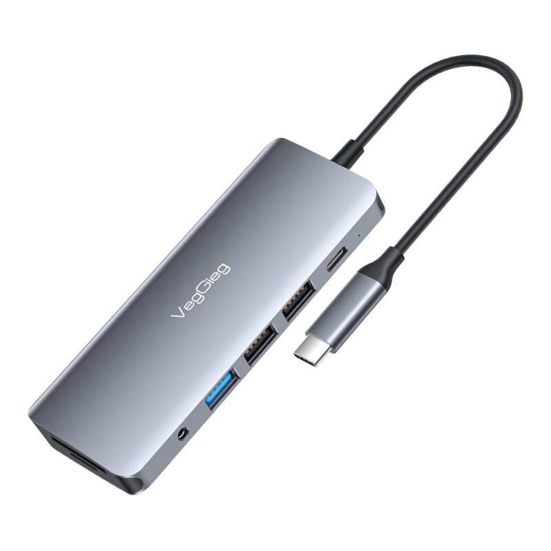 VegGieg Type-C to HDMI VGA Ethernet AUX 1*USB 3.0 2*USB PD100W TF SD Kart Okuyucu Çoklayıcı Dönüştürücü - 1