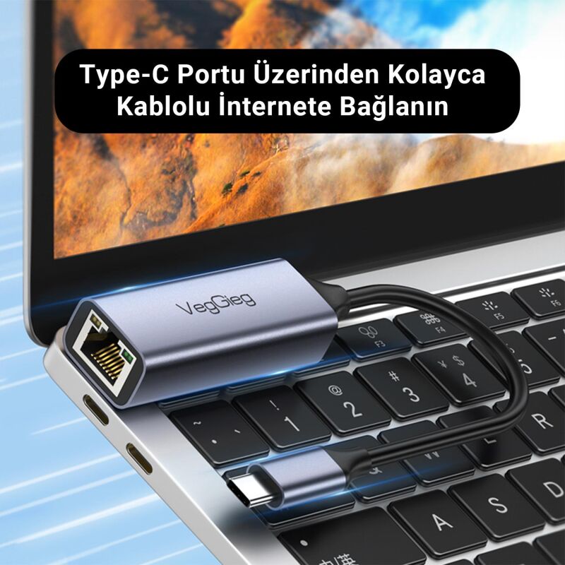 VegGieg Type-C PC, Mac, Konsol, Tv Box 1000Mbps Gigabit Ethernet Adaptörü - 3