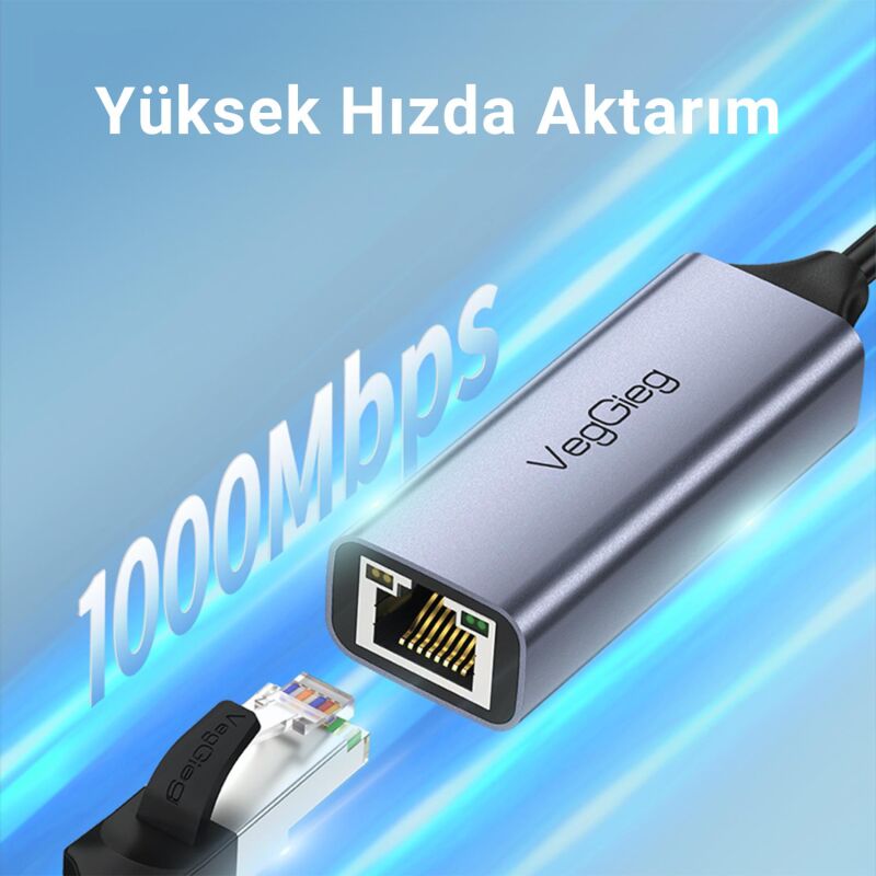 VegGieg Type-C PC, Mac, Konsol, Tv Box 1000Mbps Gigabit Ethernet Adaptörü - 4