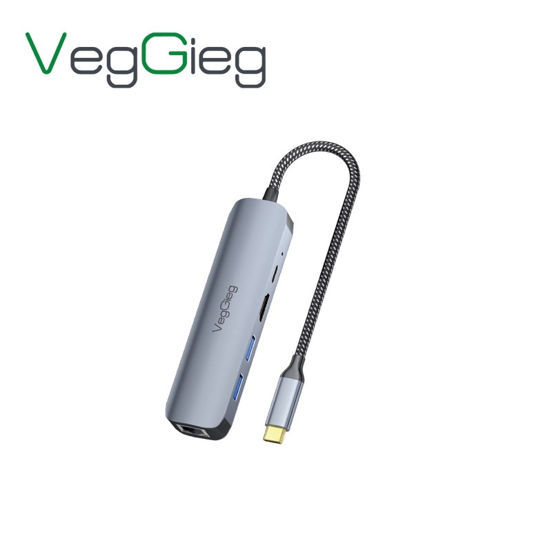 VegGieg Type-C PD 100W 5 Portlu 4K 60Hz HDMI Gigabit Ethernet USB 3.0 Çoklayıcı Hub - 1