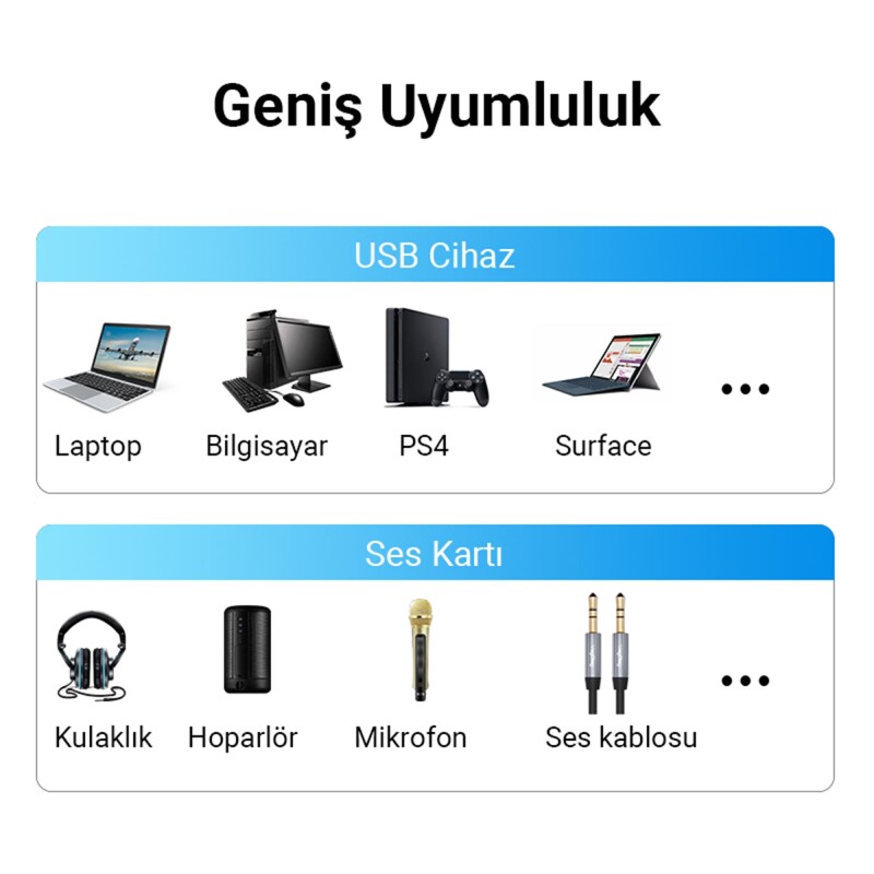 VegGieg Type-C Ses Kartı 3.5mm Kulaklık ve Mikrofon Girişli - 3