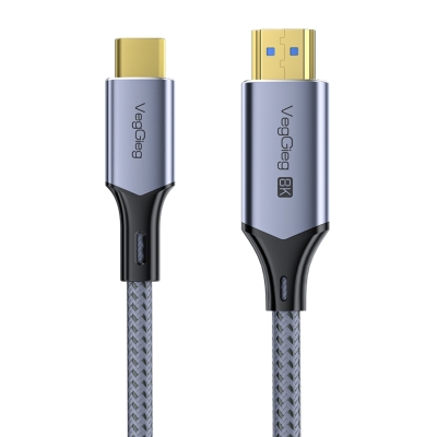 VegGieg Type-C to HDMI Kablo 8K 60Hz 4K 240Hz HDR 3D 48Gbps Örgülü USB-C to HDMI Kablo 2 Metre - 1