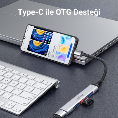 VegGieg Type-C to USB 3.0 4 Port 3*USB 2.0 ve 1*USB 3.0 Çoklayıcı Hub - 3