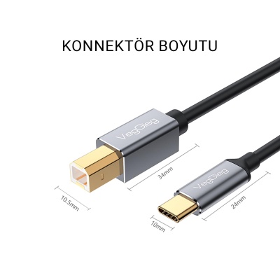 VegGieg Type-C to USB-B Yazıcı Kablosu 1.5 Metre - 4