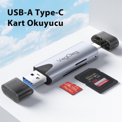 VegGieg Type-C ve USB 2.0 SD-MicroSD TF Kart Okuyucu - 2