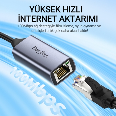 VegGieg USB 2.0 100Mbps Rj45 Lan Ethernet İnternet Çevirici Dönüştürücü - 4