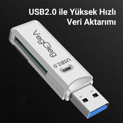 VegGieg USB 2.0 SD ve Micro SD Hafıza Kart Okuyucu Beyaz - 3