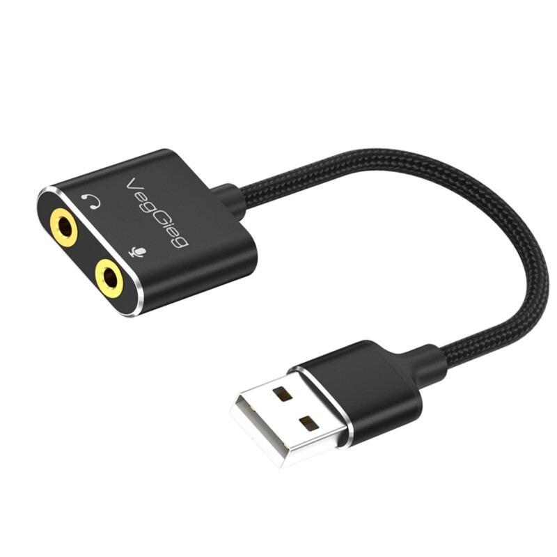 VegGieg USB Ses Kartı 3.5mm Kulaklık ve Mikrofon Girişli Siyah - 1