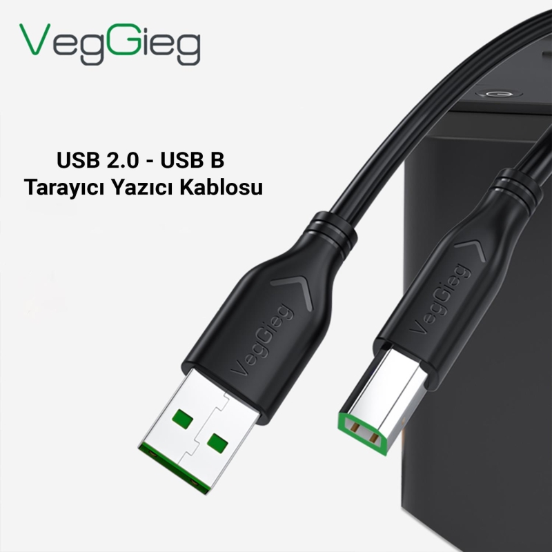 VegGieg USB B Printer Tarayıcı Yazıcı Data Kablosu 10 Metre - 3