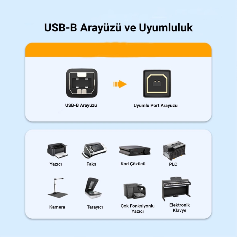 VegGieg USB B Printer Tarayıcı Yazıcı Data Kablosu 10 Metre - 5