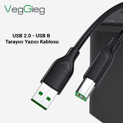 VegGieg USB B Printer Tarayıcı Yazıcı Data Kablosu 3 Metre - 3