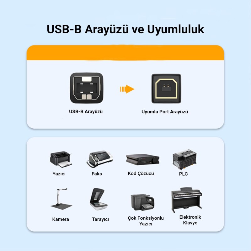 VegGieg USB B Printer Tarayıcı Yazıcı Data Kablosu 3 Metre - 5