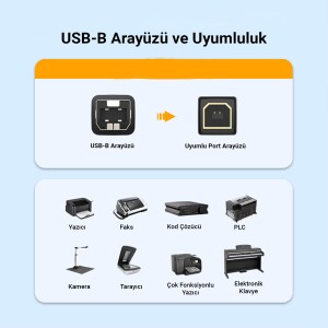 VegGieg USB 2.0 to USB B Printer Tarayıcı Yazıcı Kablosu 5 Metre - 5