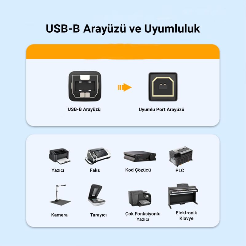 VegGieg USB 2.0 to USB B Printer Tarayıcı Yazıcı Kablosu 5 Metre - 5