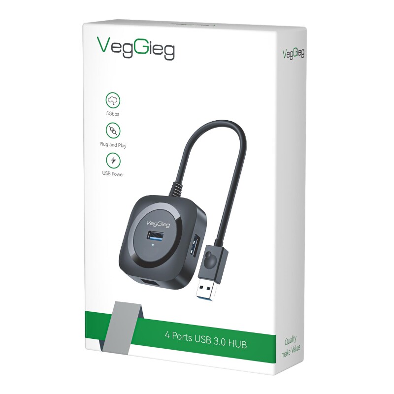 VegGieg 4 Port USB 3.0 Çoklayıcı Hub Siyah - 1