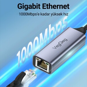 VegGieg USB 3.0 Gigabit 1000Mbps RJ45 Ethernet Dönüştürücü Adaptör Gri - 4