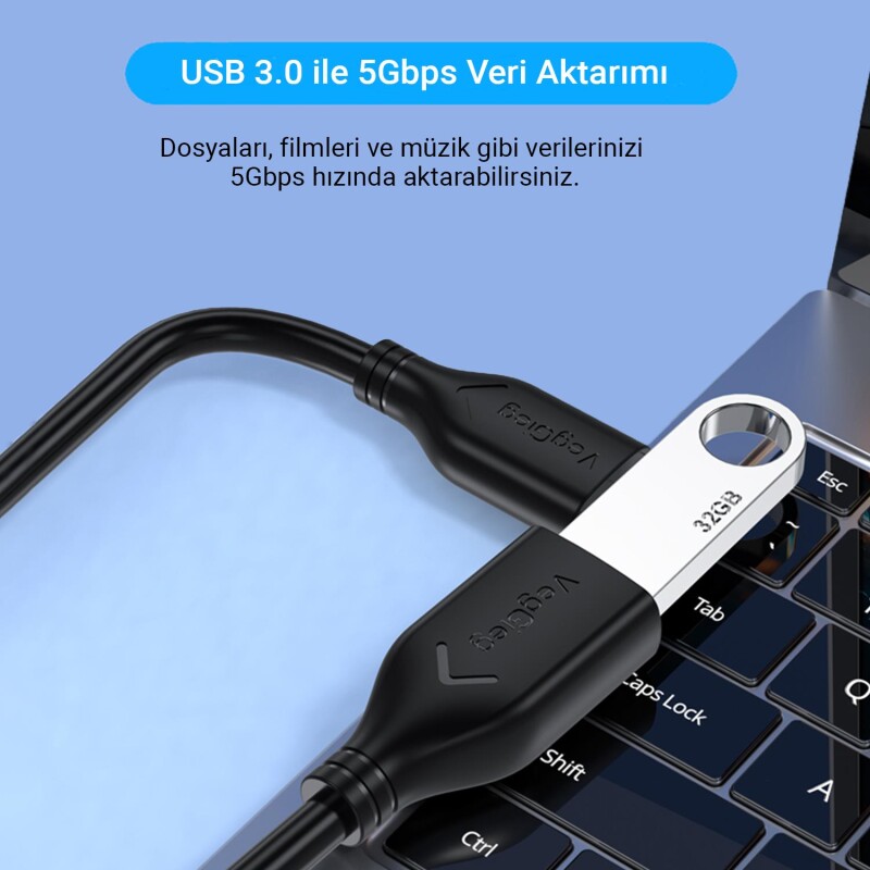 VegGieg USB 3.0 Uzatma Kablosu 1 Metre - 3