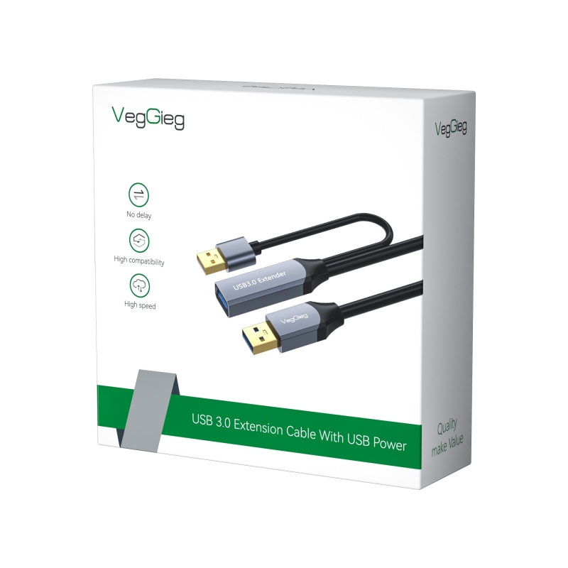 Veggieg USB 3.0 Uzatma Kablosu Sinyal Güçlendirici Extender Destekli USB-A Uzatıcı Kablo 5 Metre - 2