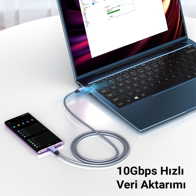 VegGieg USB 3.1 Type-C PD 100W 5A 10Gbps 4K 60Hz Destekli Kablo 2 Metre - 3