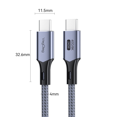 VegGieg USB 4.0 E-Mark 240W 40Gbps Thunderbolt 4 8K 60Hz Type-C Görüntü Hızlı Şarj ve Data Kablosu 1 Metre - 4
