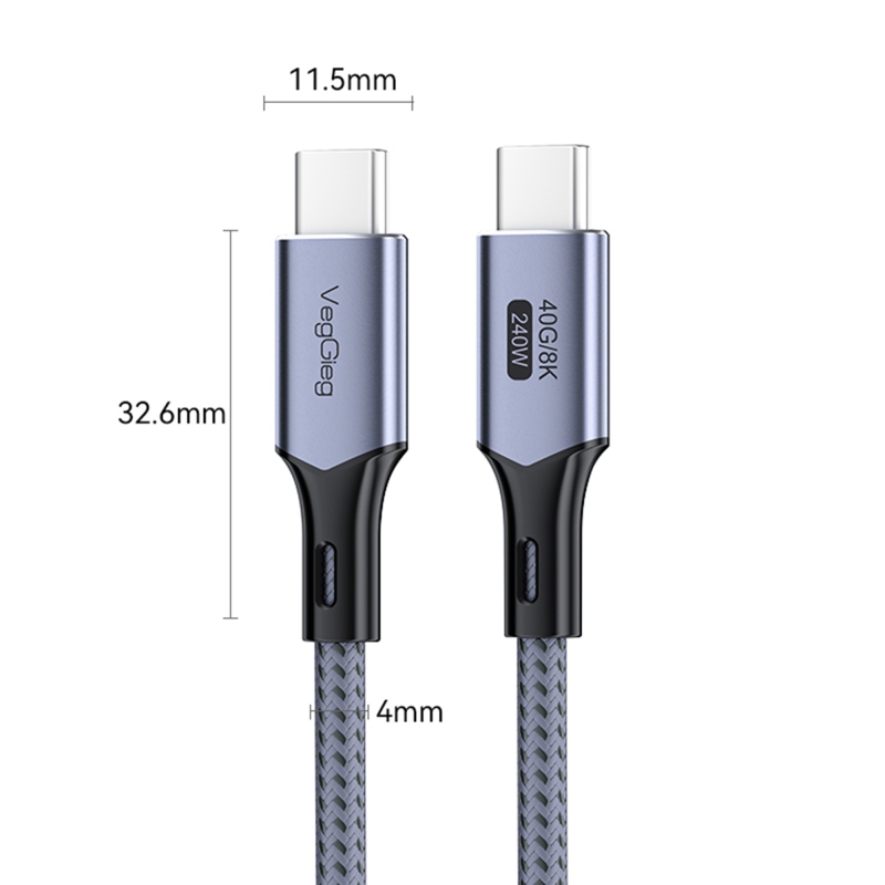 VegGieg USB 4.0 E-Mark 240W 40Gbps Thunderbolt 4 8K 60Hz Type-C Görüntü Hızlı Şarj ve Data Kablosu 1 Metre - 4