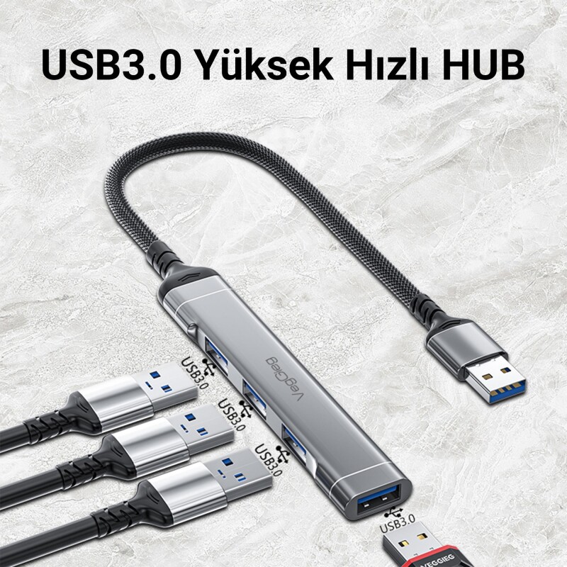 VegGieg USB 3.0 4 port 3*USB 2.0 ve 1*USB 3.0 Çoklayıcı Hub - 3