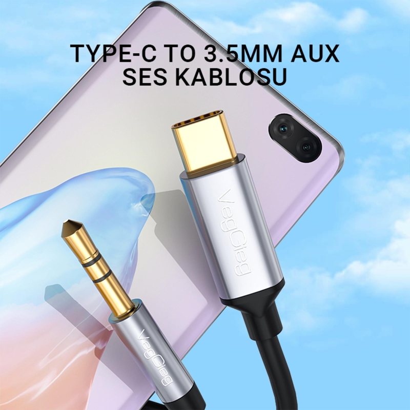 VegGieg USB Type-C to 3.5mm Aux Hi-Fi Ses Kablosu 1 Metre - 2