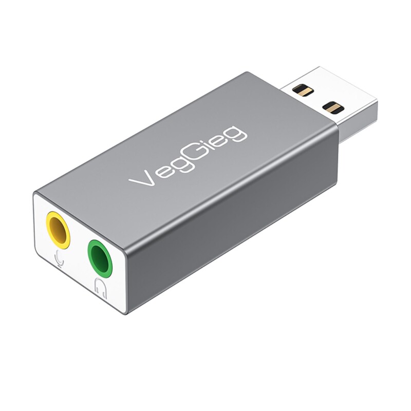 VegGieg USB Harici Ses Kartı Adaptörü 3.5mm Kulaklık ve Mikrofon Girişli - 1