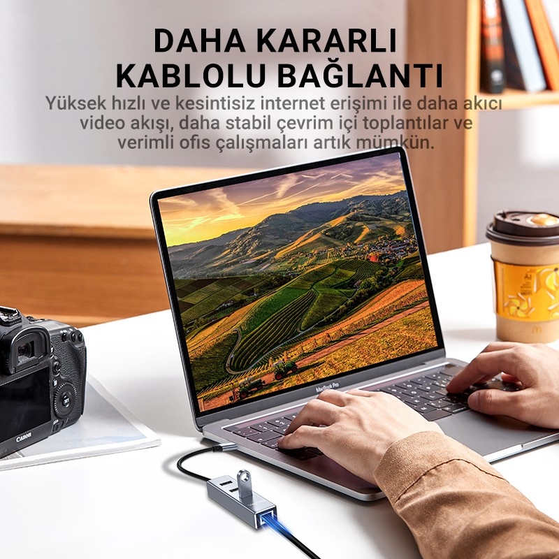 Veggieg USB Type-C to 100Mbps Ethernet Çevirici ve 3 Portlu USB Hub Çoklayıcı - 3