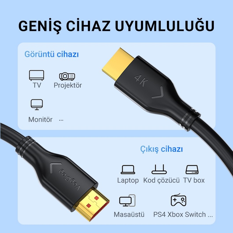 Veggieg V-H110 18Gbps HDR 4K 60Hz 3D HDMI 2.0 Kablo 10 Metre - 5