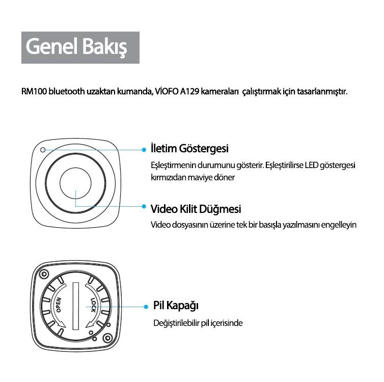 Viofo A119 / A129 / A229 / A139 / WM1 / T130 Serileri için Bluetooth Uzaktan Kumanda - 6